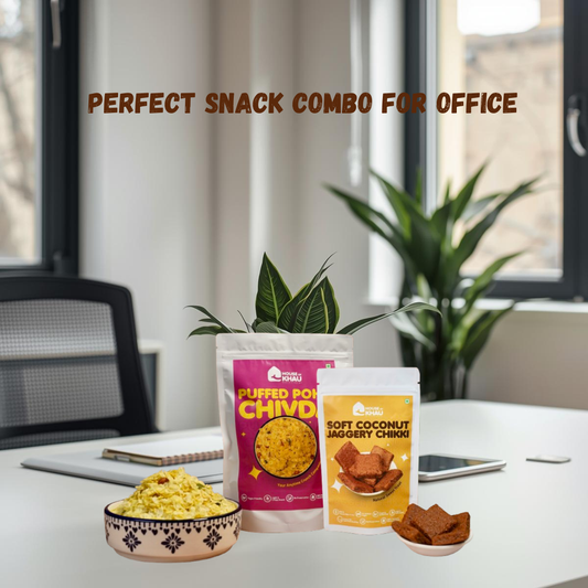 Crunch & Energy Snack Combo – Puffed Poha Chivda + Soft Coconut Jaggery Chikki
